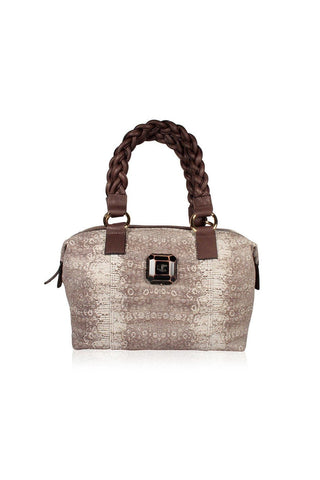 Just Cavalli Satchel Beige & Brown Lizard Skin Embossed Women's Handbag (JC190)