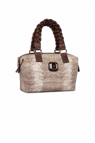 Just Cavalli Satchel Beige & Brown Lizard Skin Print Women's Handbag (JC190)