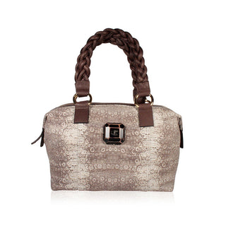 Just Cavalli Satchel Beige & Brown Lizard Skin Print Women's Handbag (JC190)-AmbrogioShoes