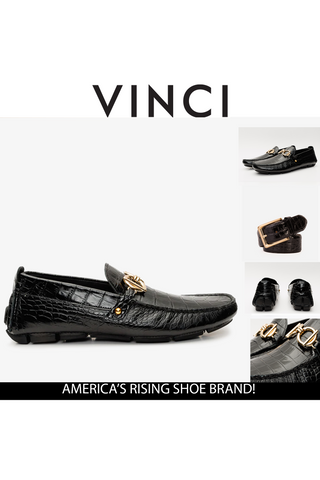 Vinci Pisa Embossed Leather Horse-Bit Loafer - Black