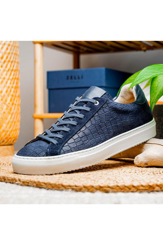 Kobe Embossed Suede Sneaker - Navy-Dellamoda