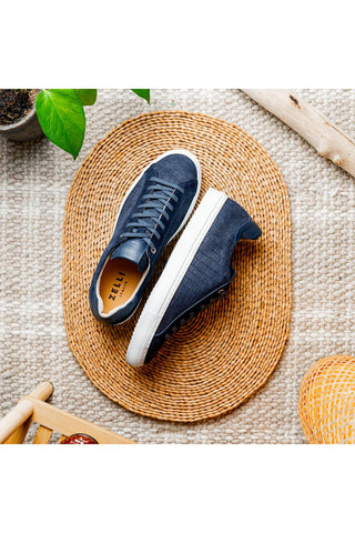 Kobe Embossed Suede Sneaker - Navy-Dellamoda