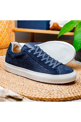 Kobe Embossed Suede Sneaker - Navy-Dellamoda