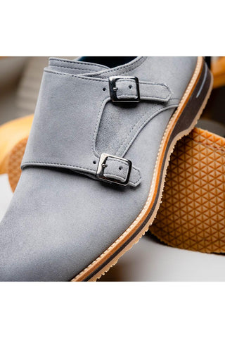 Legerra Suede Double Monk-Strap - Gray-Dellamoda