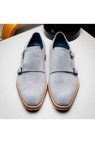 Legerra Suede Double Monk-Strap - Gray-Dellamoda