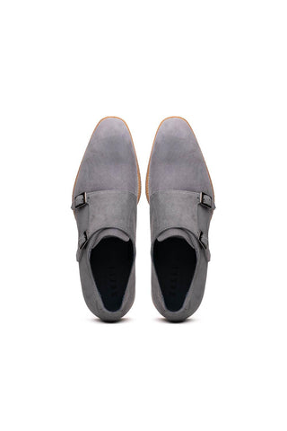 Legerra Suede Double Monk-Strap - Gray-Dellamoda