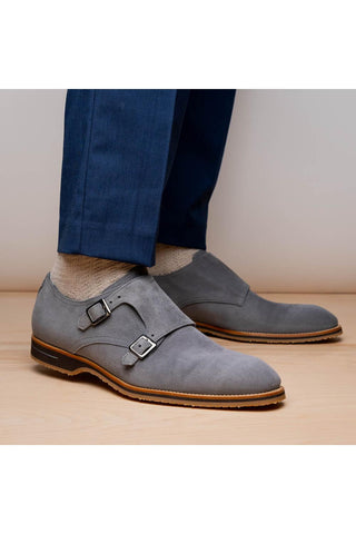 Legerra Suede Double Monk-Strap - Gray-Dellamoda