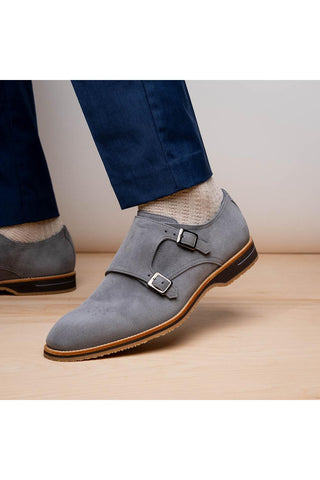 Legerra Suede Double Monk-Strap - Gray-Dellamoda