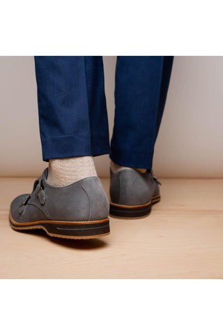 Legerra Suede Double Monk-Strap - Gray-Dellamoda