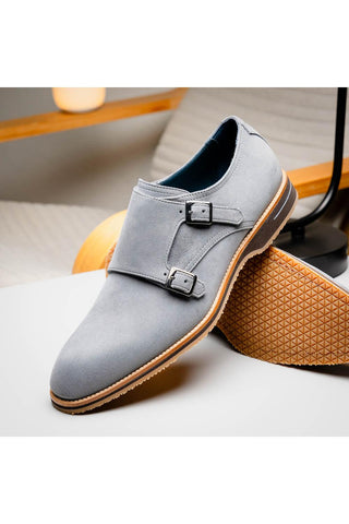 Legerra Suede Double Monk-Strap - Gray-Dellamoda