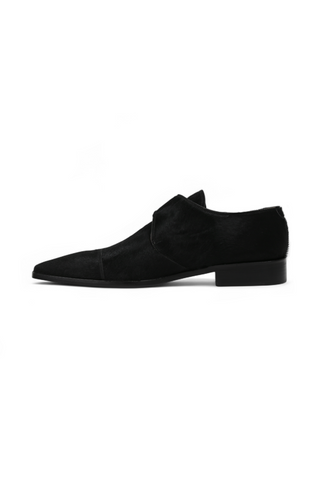 Lowe Valentini Designer Men's Designer Shoes Black Pony Gold-Plated Monk-Straps Loafers (LDM01)