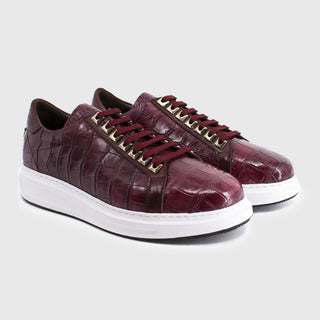 Maglieriapelle Sirkeci Men's Shoes Bordeaux Exotic Genuine Crocodile Skin Casual Sneakers (MG1357)-AmbrogioShoes