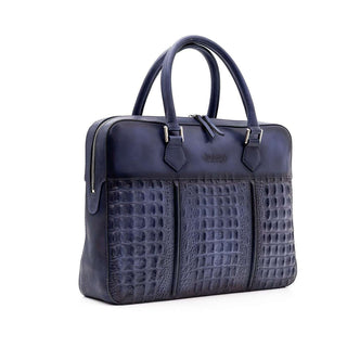 Maglieriapelle's Blue Kozan Crocodile Print Leather Hand Bag (MGH1003)-AmbrogioShoes