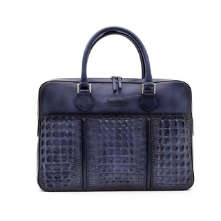 Maglieriapelle's Blue Kozan Crocodile Print Leather Hand Bag (MGH1003)-AmbrogioShoes