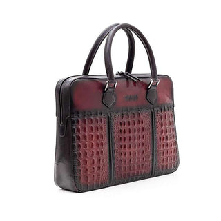 Maglieriapelle's Bordeaux Burgundy Kozan Crocodile Print Leather Hand Bag (MGH1000)-AmbrogioShoes