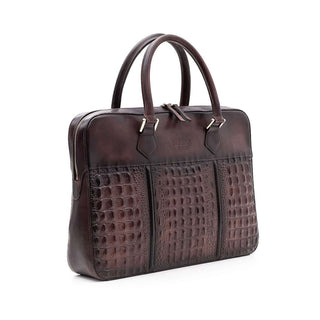 Maglieriapelle's Dark Brown Kozan Crocodile Print Leather Hand Bag (MGH1002)-AmbrogioShoes