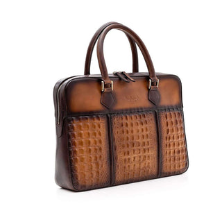 Maglieriapelle's Tobacco Brown Kozan Crocodile Print Leather Hand Bag (MGH1001)-AmbrogioShoes