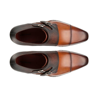 Magnanni 19616 Ondara II Two-Tone Brown Lizard Print / Calf-Skin Leather Monk-Straps Loafers (MAGS1000)-AmbrogioShoes