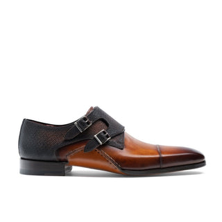 Magnanni 19616 Ondara II Two-Tone Brown Lizard Print / Calf-Skin Leather Monk-Straps Loafers (MAGS1000)-AmbrogioShoes