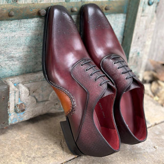 Magnanni 20120 Sanchez II Burgundy Grabado Print / Calf-Skin Leather Oxfords (MAGS1134)-AmbrogioShoes