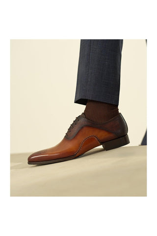 Magnanni 20120 Sanchez II Two-Tone Brown Grabado Embossed / Calf-Skin Leather Oxfords (MAGS1004)