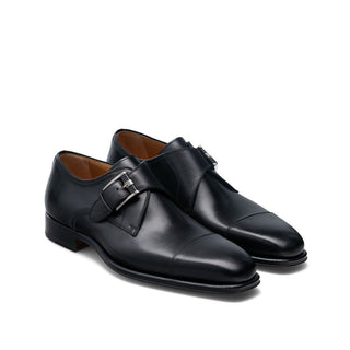 Magnanni 21447 Lennon Men's Shoes Black Calf-Skin Leather Monk-Strap Loafers (MAG1056)-AmbrogioShoes