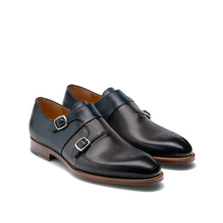 Magnanni 22338 Maurici Men's Shoes Graphite & Navy Calf-Skin Leather Monk-Straps Loafers (MAG1039)-AmbrogioShoes