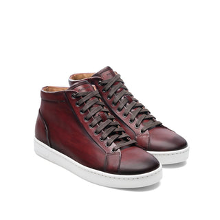 Magnanni 23415 Elonso-Mid Cognac Men's Shoes Tinto Burgundy Calf-Skin Leather High-top Sneakers (MAG1025)-AmbrogioShoes