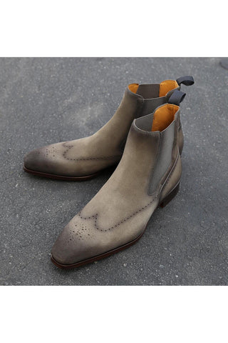 Magnanni 23501 Safari Gray Suede / Patina Leather Chelsea Boots (MAGS1086)-AmbrogioShoes