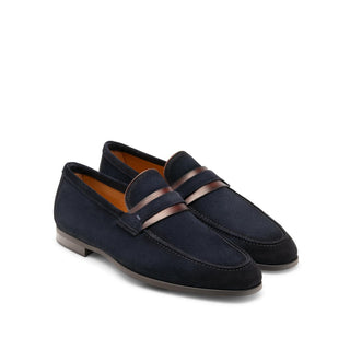 Magnanni 23822 Daniel Men's Shoes Navy Suede Leather Penny Loafers (MAG1070)-AmbrogioShoes
