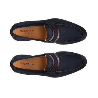 Magnanni 23822 Daniel Men's Shoes Navy Suede Leather Penny Loafers (MAG1070)-AmbrogioShoes