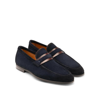 Magnanni 23822 Daniel Navy Suede Leather Penny Loafers (MAGS1070)-AmbrogioShoes