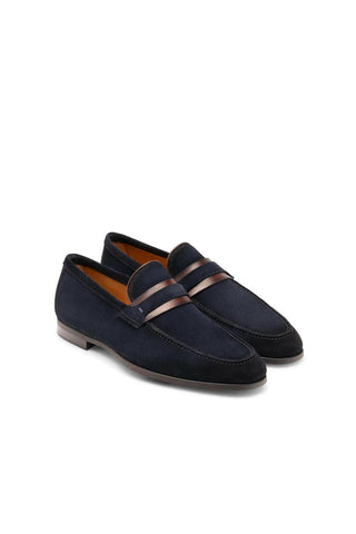 Magnanni 23822 Daniel Navy Suede Penny Loafers (MAGS1070)-AmbrogioShoes