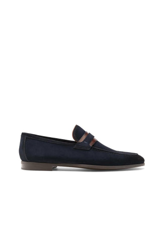 Magnanni 23822 Daniel Navy Suede Penny Loafers (MAGS1070)-AmbrogioShoes