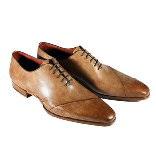Magnanni 23869 Men's Shoes Taupe Alligator Print / Patina Leather Oxfords (MAGS1095)-AmbrogioShoes