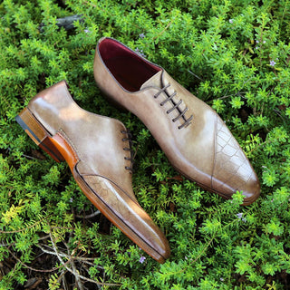 Magnanni 23869 Men's Shoes Taupe Alligator Print / Patina Leather Oxfords (MAGS1095)-AmbrogioShoes