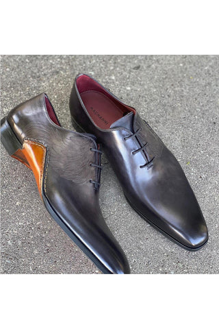 Magnanni 24133 Black & Gray Patina Leather Whole-cut Oxfords (MAGS1089)-AmbrogioShoes