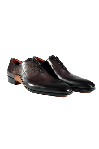 Magnanni 24133 Black & Gray Patina Leather Whole-cut Oxfords (MAGS1089)