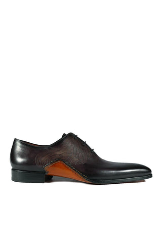 Magnanni 24133 Black & Gray Patina Leather Whole-cut Oxfords (MAGS1089)
