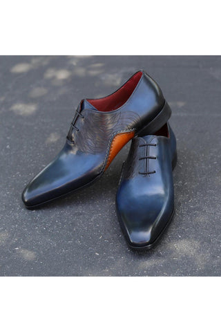 Magnanni 24133 Navy & Gray Patina Leather Whole-cut Oxfords (MAGS1093)-AmbrogioShoes