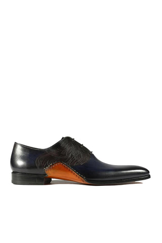 Magnanni 24133 Navy & Gray Patina Leather Whole-cut Oxfords (MAGS1093)