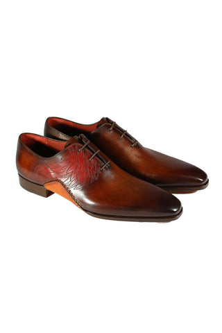 Magnanni 24133 Tobacco & Red Patina Leather Whole-cut Oxfords (MAGS1094)-AmbrogioShoes