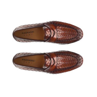 Magnanni 24461 Herman Boltiarcade Cognac Woven Leather Penny Loafers (MAGS1080)-AmbrogioShoes