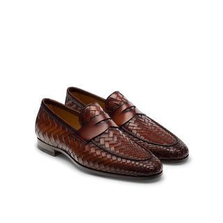 Magnanni 24461 Herman Men's Shoes Boltiarcade Cognac Woven Leather Penny Loafers (MAGS1080)-AmbrogioShoes