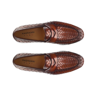 Magnanni 24461 Herman Men's Shoes Boltiarcade Cognac Woven Leather Penny Loafers (MAGS1080)-AmbrogioShoes