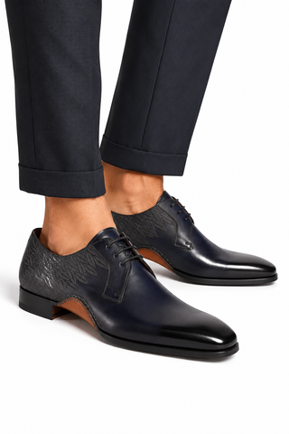 Magnanni 24834 Hayos Navy Laser Embossed / Calf-Skin Leather Derby (MAGS1133)