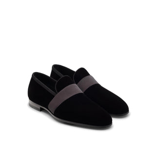 Magnanni Jenaro Black Velvet / Satin Formal Loafers (MAGS1083)-AmbrogioShoes
