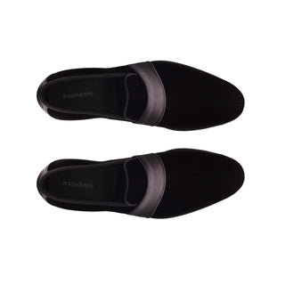 Magnanni 23294 Jenaro Men's Shoes Black Velvet / Satin Formal Loafers (MAGS1083)-AmbrogioShoes
