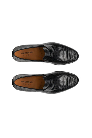 Magnanni Vicente 23257 Black Exotic Genuine Lizard Skin Classic Penny Loafers (MAGS1102)-AmbrogioShoes