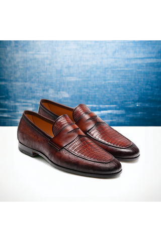 Magnanni Vicente 23257 Cognac Exotic Genuine Lizard Skin Classic Penny Loafers (MAGS1101)